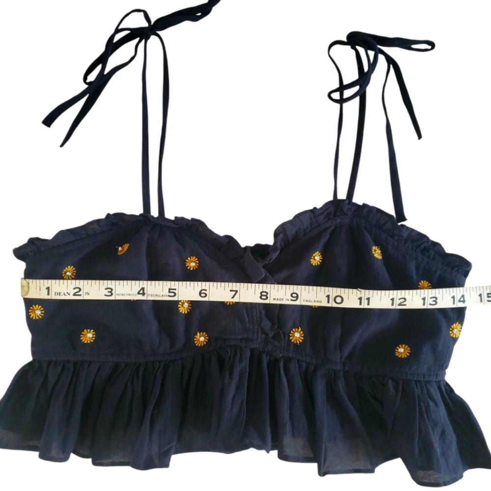 🔥FREE PEOPLE Intimately Free On A Star‎ Black Rhinestone Ruffle Cropped Cami  S - Picture 10 of 11